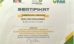 MA DDI Masamba Raih Sertifikat Integritas Pendidikan dari KPK-RI 2023