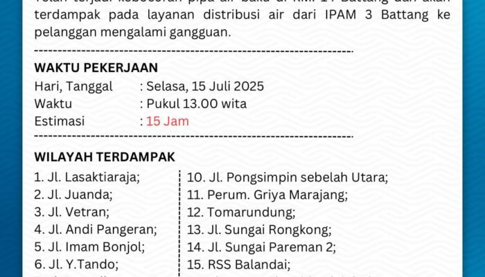 PDAM Palopo Umumkan Gangguan Layanan Air Bersih