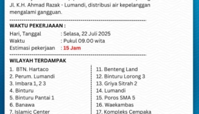 Pipa Bocor di Wartim, Perumda TM Umumkan Distribusi Air Terganggu