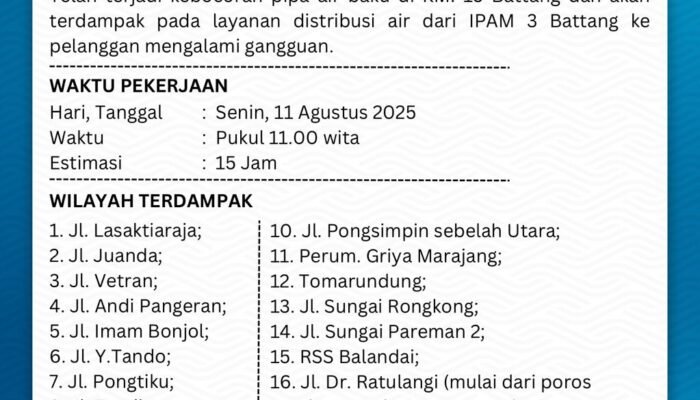 Kebocoran Pipa Air Baku di KM 15 Battang, 16 Wilayah di Palopo Terdampak