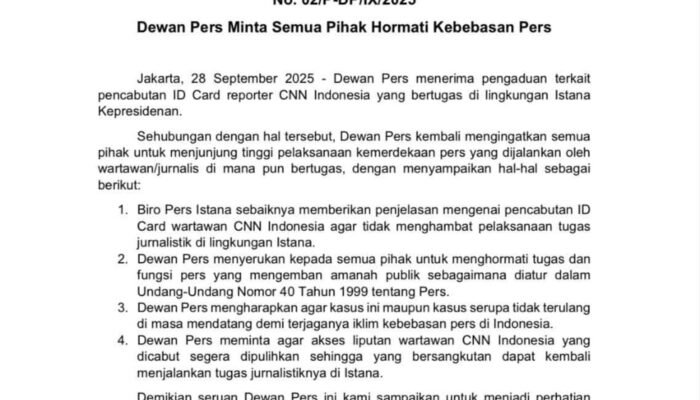 Dewan Pers Soroti Pencabutan ID Pers Wartawan CNN Indonesia di Istana