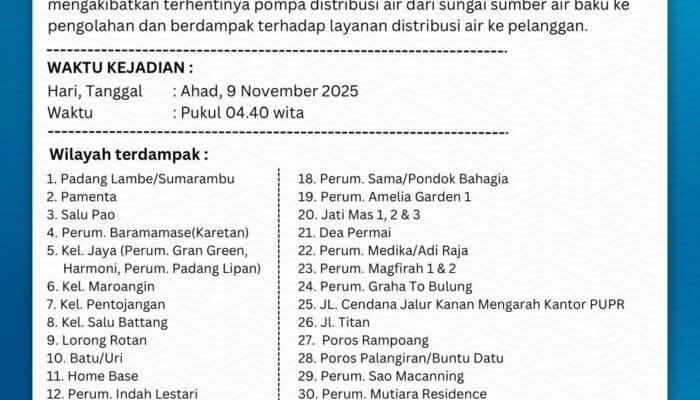 Gangguan Distribusi Air di Palopo, Perumda Tirta Mangkaluku Turunkan Tim Perbaikan