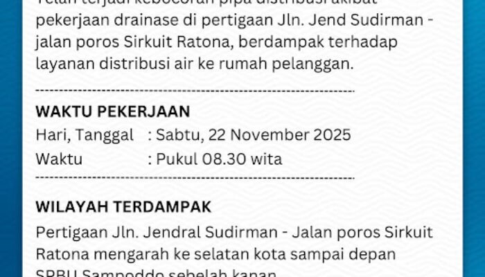 Pipa Bocor Akibat Pekerjaan Drainase, Layanan Air di Palopo Terganggu